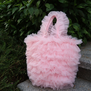 希厘原创设计粉色蕾丝网纱手提包 手腕水桶包 婚礼是不是也可以