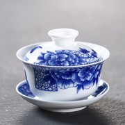 盖碗茶杯德化白瓷茶具陶瓷敬泡茶碗单个功夫手绘大号青花瓷三才碗