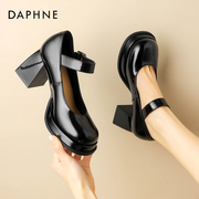 达芙妮玛丽珍女鞋2024春秋法式气质单鞋，小个子黑色粗跟高跟鞋