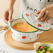 汤碗陶瓷双耳大带盖子家用碗带盖面碗瓷碗汤盆大号装汤面碗泡面碗