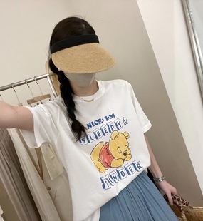 现!韩国东大门女装，夏季圆领短袖卡通，维尼小熊t恤宽松
