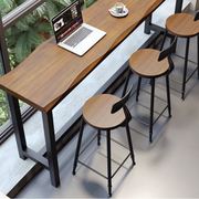 简约风靠墙长条桌网红实木吧台桌子休闲阳台咖啡商用高脚窄桌组合