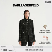 KARL LAGERFELD卡尔拉格斐春款中长款四袋撞色格纹花呢外套老佛爷