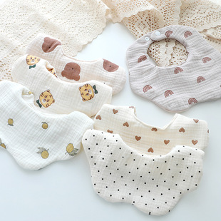新生婴儿口水巾 宝宝纯棉围嘴加厚360围兜6层褶皱纱布吐奶巾0-3岁