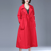 单层红色风衣女2020年春季韩版宽松翻领，七分袖薄款卡其色外套