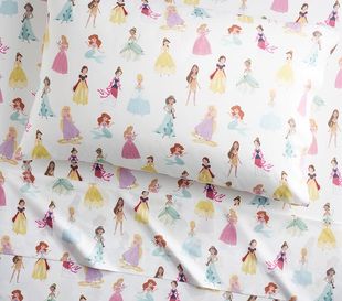 公主房床品套件迪士妮公主全棉贡缎印花被套床单床笠枕袋靠枕