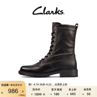 clarks其乐女鞋秋冬季马丁靴10孔中筒柔软舒适朋克骑士女靴