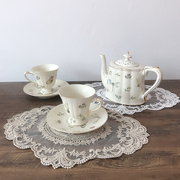 法式复古轻奢高脚杯花朵，金边咖啡杯碟，下午茶花茶奶茶杯陶瓷杯套装
