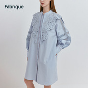 Fabrique 镂空刺绣灯笼袖衬衫连衣裙2023夏季度假风连衣裙女