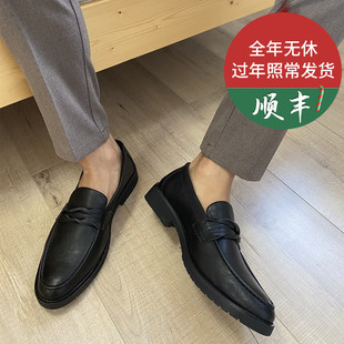 春季乐福鞋男豆豆英伦商务休闲一脚蹬皮鞋透气青年发型师正装男鞋