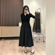 法式赫本黑色复古长袖连衣裙子女2023秋季气质高级感小众长裙