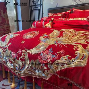 家纺龙凤四件套结婚床上用品，大红色被套女方嫁妆，叠石桥家纺