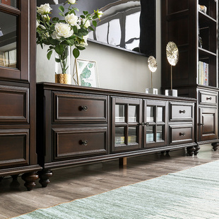 美式纯全实木电视柜茶几组合欧式中古风，法式复古轻奢原木客厅家具