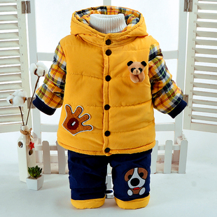 冬装男童套装1-2-3-4岁男宝宝加绒加厚纯棉两件套婴幼儿童保暖服