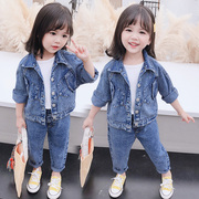 童装套装春秋2024年洋气时髦小童韩版网红女孩宝宝牛仔两件套