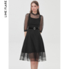 莱茵商场同款2023春季经典黑色波点连衣裙高级感收腰气质裙子