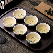 唐顺功夫茶杯陶瓷手绘青花，品茗杯家用喝茶小杯子6个装斗笠杯茶碗