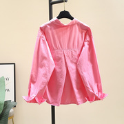 玫红色设计感小众衬衫女外套2024年春装文艺范小个子衬衣上衣