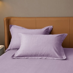 2024新简约素色加厚全棉32支磨毛单品枕套浅紫色纯棉软感枕头套
