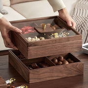 胡桃木中式果盘盒分格多层实木，干果盒盘家用客厅，坚果盒木质零食盒