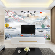 电视背景墙壁纸贴画客厅中式山水装饰自粘2023影视墙布8D立体