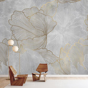 北欧现代简约壁布客厅电视背景墙，壁纸3d轻奢手绘花瓣墙纸卧室墙布