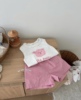 小树家夏季女童纯棉卡通小熊T恤背心 粉色花边短裤 宝宝裤子