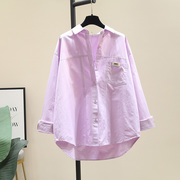 浅紫色单口袋衬衫女外套2024年春装韩版宽松休闲长袖衬衣上衣
