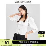 Westlink西遇宫廷风衬衫女设计感小众2023年方领复古短款罩衫