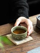 耀州窑小茶杯主人杯｜浮雕青瓷品茗杯复古风龙凤家用陶瓷功夫茶具