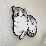 卡通可爱猫咪创意个性客厅挂钟儿童房幼儿园猫咖装饰挂墙钟表壁钟
