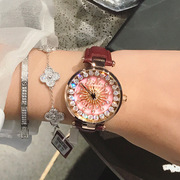 蒂米妮手表时尚转盘水钻表盘皮带表石英表水滴腕表手表