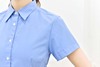 蓝色衬衫女长袖工装职业装正装蓝衬衣收腰棉V领工作服