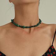 欧美跨境饰品 时尚简约短款绿色松石项链女 气质百搭个性夸张项饰