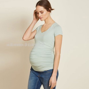 孕妇上衣夏装短袖t恤衫时尚，v领性感孕妇，哺乳打底衫修身显瘦欧美
