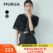 murua日系2023夏季港式复古t恤小众，设计前后两穿抽绳中袖女