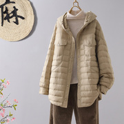 冬季韩版90白鸭绒中长款连帽轻薄羽绒服女士时尚宽松纯色外套