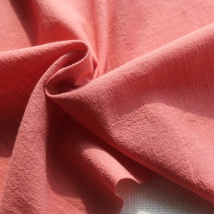 水洗棉全棉西瓜，红压皱薄款纯色素色，夏季服装面料1米价