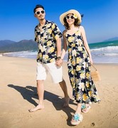 三亚旅行情侣装夏装男夏威夷花，衬衫海边度假女沙滩连衣裙一衣一裙