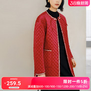颜域红色宽松棉衣棉服，女2023冬季时尚复古中长款圆领棉袄外套