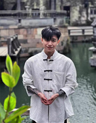 新中式男装棉麻白衬衫男长袖夏季中山汉服国风唐装中国风立领衬衣