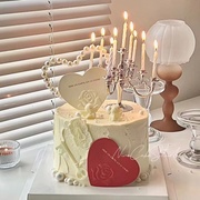 214情人节蛋糕装饰摆件珍爱爱心卡片银色烛台生日派对插件插牌