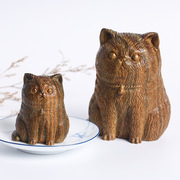 绿檀木原木雕刻招财猫摆饰可爱茶桌茶宠文玩手把件木质工艺品