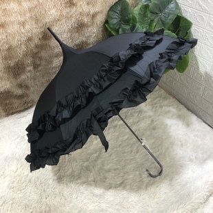 2022lolita宝塔型黑胶防晒公主，伞半自动长柄雨伞晴雨两用女神