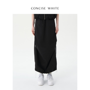 concise-white简白纯色，抽褶工装裙，2023夏季