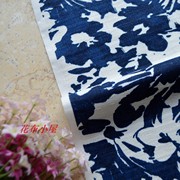 纯棉布料蓝色水墨花朵服装衬衫裙子手工DIY布艺面料9元半米