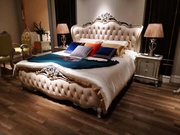 欧式法式实木新古典家具孔雀蓝大床双人床 床头柜 白色
