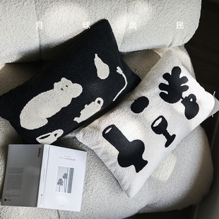 月球居民猫咪共和国原创黑白，中古奶油沙发抱枕护腰枕套靠垫