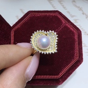 DIY珍珠配件 18K包金铜厚镀金爱心款唯美戒指指环可调节半成品女