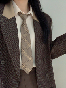 复古可可色~学院风格纹咖色免打领带女日系，jk衬衫百搭条纹领结男